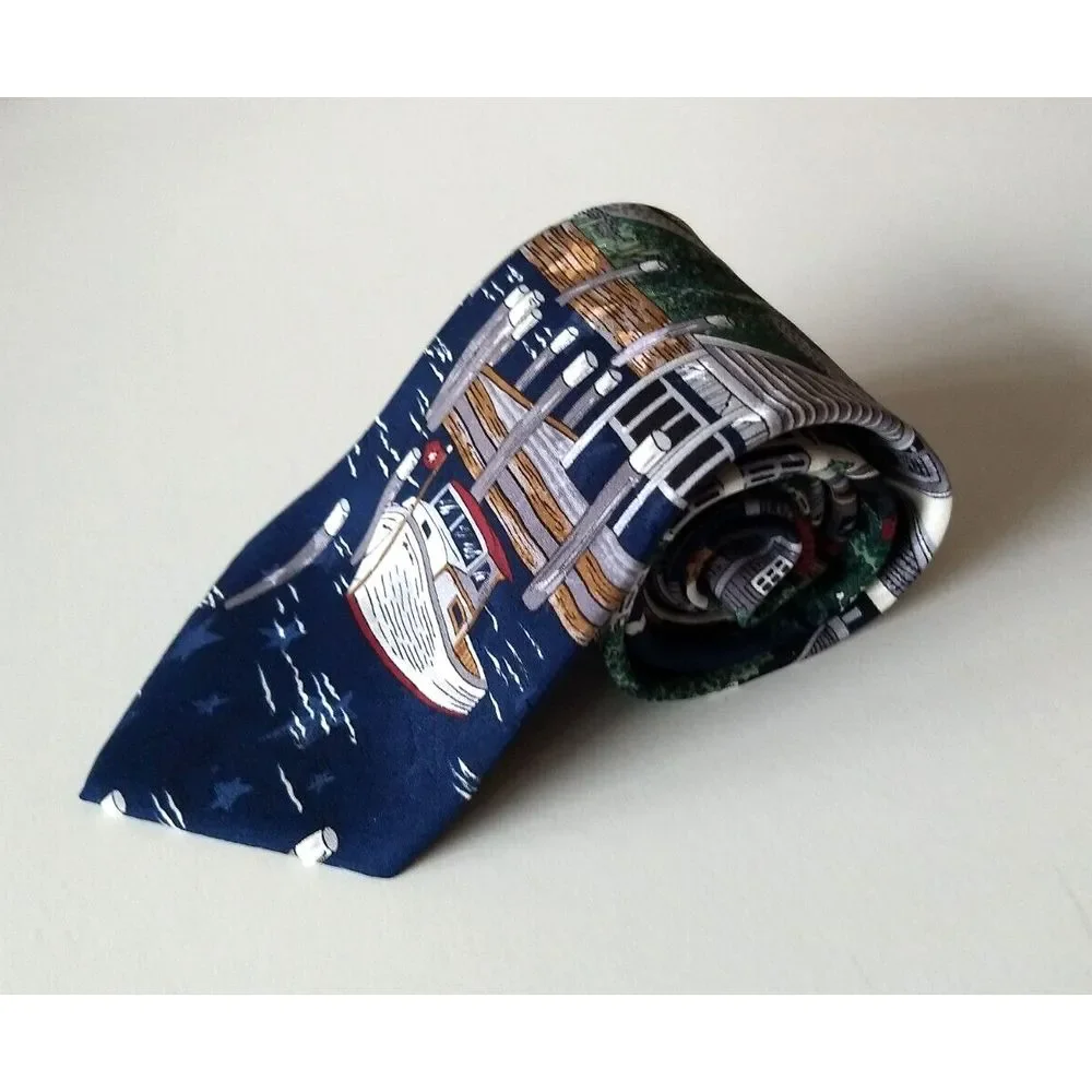 TANGO MAX RAAB Mens Neck Tie 100% Silk Americana Series New England Village Boat
